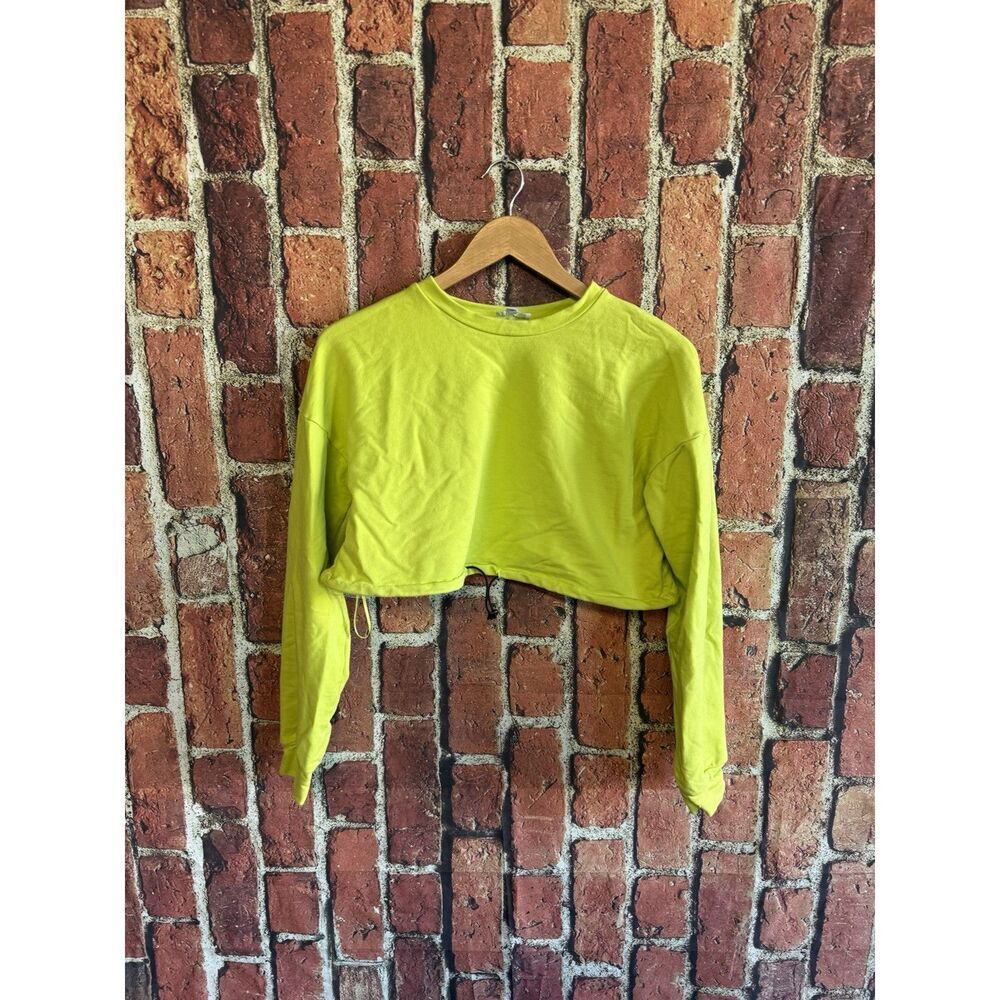 Superdown Womens Green Long Sleeve Cropped Pullover Sweatshirt Size Medium